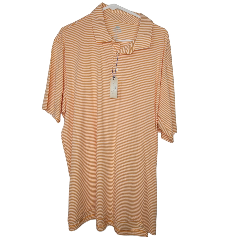 Peter Millar Golf Shirt Polo Crown Crafted Miles Striped XL Orange Embroidered